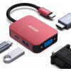 BENFEI USB-C HUB 4v1: HDMI, VGA, USB 3.0 a Power Delivery (červený)