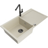 Mexen Leo, 1-komorový granitový drez 900x500x190 mm a drezová batéria Flora, béžová, 6501-69-670401-70-B