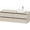 DURAVIT Ketho 2 závesná skrinka pod umývadlo na dosku (umývadlo vpravo), 4 zásuvky, 1600 x 550 x 568 mm, taupe super matná, K24899R83830000