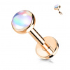 Labreta s dúhovo lesklým kameňom a vnútorným závitom Farba: Rosegold / číra, Délka / Průměr: 8 mm
