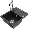 Mexen Enzo granitový drez 1-komorový s odkvapkávačom a kuchynskou batériou Duero, čierny/strieborný metalik