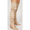 Béžové nadkolienkové kovbojské čižmy so špicatou špičkou a blokovým podpätkom #Veľkosť topánok 39 Farba Béžová