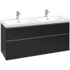 VILLEROY & BOCH Subway 3.0 závesná skrinka pod dvojumývadlo, 4 zásuvky, s LED osvetlením, 1272 x 478 x 429 mm, Volcano Black, C568L0VL