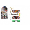 Teddies Sada skateboard šroubovací koloběžka prstová waveboard plast s doplňky mix druhů na kartě 16x30cm