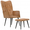 vidaXL Kreslo wingback s podnožkou hnedé plátno - Hnedá - 178768-112914