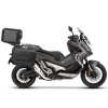 Kompletná sada čiernych hliníkových kufrov SHAD TERRA BLACK , 37 litrov vrchný kufor, 36/36 litrov bočné kufre, vrátane montážnej sady a platni SHAD HONDA X-ADV 750
