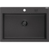 Mexen Elix granitový drez 1-komorový 700 x 500 mm, čierny bodkovaný, čierny sifón - 6526701005-76-B