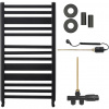CERANO - Kúpeľňový radiátorový set Enrico - kombinované vykurovanie, termo tyč - bočné jednobodové pripojenie - 467W - čierna matná - 970x500 mm