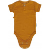 Detské merino body s kokosovým gombíkom krátky rukáv - dijon