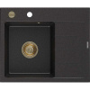 Mexen Ben, 1-komorový granitový drez 600x500x190 mm, ľavý + zlatý sifón, čierna-strieborná metalíza, 6522605000-73-G