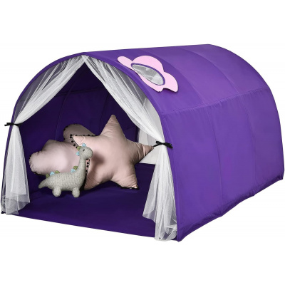 Costway Detský domček na hranie COSTWAY Princess, detský stan s oknom a taškou, detský stan s dvojitým závesom, detský hrad na hranie pre chlapcov a rozprávky (fialový)