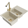 Mexen Gaspar granitový drez 1,5-komorový s odkvapkávačom a kuchynskou batériou Duero, béžový - 6507-69-671600-50