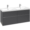 VILLEROY & BOCH Subway 3.0 závesná skrinka pod dvojumývadlo, 4 zásuvky, s LED osvetlením, 1272 x 478 x 429 mm, Graphite, C568L0VR