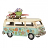 Clayre & Eef Béžovo-modrý kovový retro model autobus s kvetmi - 17*7*11 cm - Clayre & Eef