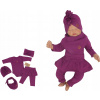 Detský komplet - Detská súprava Zyzio a Zuzia 80 Purple 5 ks. (5 dielny SET body + legíny + čelenka + čiapka + šál 80)