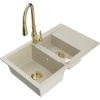 Mexen Gaspar granitový drez 1,5-komorový s odkvapkávačom a kuchynskou batériou Savita, béžový - 6507-69-672601-50