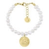 Manoki Perlový náramek s ocelovým medailonem Jenefer Gold - symbol Oko BA996G 16 cm + 3 cm (prodloužení) Bílá