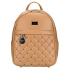 Malý prešívaný béžový dámsky batoh zdobený striebornými nitmi a módnou kľúčenkou z ekokože Peterson