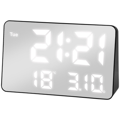 E-CLOCK DCX-076 LED budík, digitálne hodiny s bielym podsvietením, čierna