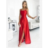 Numoco 419-1 PERLA saténové dlhé šaty s výstrihom na chrbte - červené