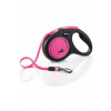 Vodítko FLEXI Neon M pásik 5m / 25kg čierna / ružová NEW