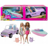 Barbie Jazda 2 bábiky + auto + motorový čln Sada
