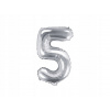 PartyDeco Fóliový balón Mini Číslo 5 strieborný 35cm