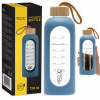 4FIZJO sklenená fľaša na vodu s odmerkou, silikónový obal 750ml modrá