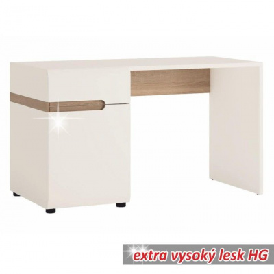 Tempo Kondela PC stôl, biela extra vysoký lesk HG/dub sonoma tmavý truflový, LYNATET TYP 80 (125x72,8x61,9cm)