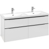 VILLEROY & BOCH Subway 3.0 závesná skrinka pod dvojumývadlo, 4 zásuvky, s LED osvetlením, 1272 x 478 x 429 mm, Brilliant White, C568L1VE