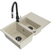 Mexen Gaspar granitový drez s 1,5 komorou a odkvapkávačom a kuchynskou batériou Savita, béžový - 6507-69-672601-70