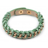 Prepletaný náramok s reťazou eko koža zelený st671 bižutéria (Prepletaný náramok s reťazou eko koža zelený st671 bižutéria)