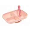 Béaba Tanier silikónový delený s prísavkou + lyžička Pink 18 x 12 cm