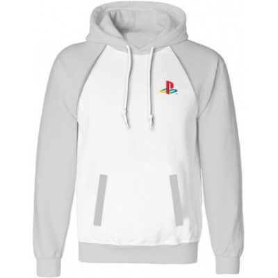 Pánská mikina s kapucí Playstation: Classic Logo (XL) bílá bavlna