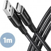 AXAGON BUCM-AM10AB, HQ kabel USB-C USB-A, 1m, USB 2.0, 3A, ALU, oplet, černý