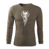 DRAGOWA Fit-T tričko s dlhým rukávom skull, olivová 160g/m2 - L