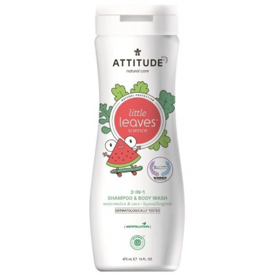 Attitude Detské telové mydlo a šampón 2v1 s vôňou Melónu a Kokosu Little leaves 473 ml