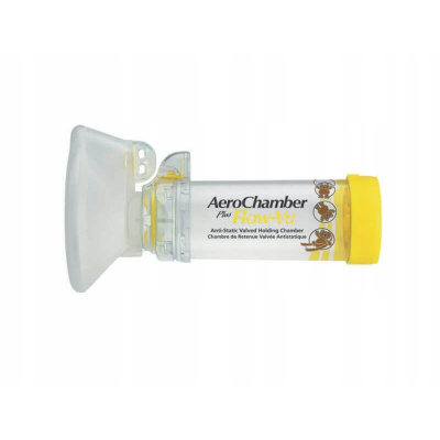 Trudell Medical Aerochamber Plus Flow-Vu Inhalation Chamber s maskou pre deti 1-5-ročná žltá (Komora tuba pre inhalačné letecké deti vo veku 1-5 rokov)