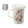 BELLA FIORE Porcelánový hrnček so sitkom a viečkom RÚŽOVÝ 340 ml