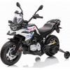 Beneo Elektrická motorka BMW F850 GS, licencovaná, 12 V batéria, mäkké EVA kolesá, 2 x 35 W motory, LED svetlá, prídavné kolesá, MP3 prehrávač so vstupom USB/Aux, biela