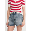 Rifľové krátke nohavice Tommy Hilfiger dámske, jednofarebné, vysoký pás, WW0WW44384 modrá 30
