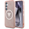 Guess IML Metal Glitter 4G Circle Triangle MagSafe (GUHMS25SHG4PRTGP) kryt pre Samsung Galaxy S25 – Ružový KF2345879
