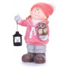 Postavička MagicHome Vianoce, Dievčatko s lampášom a sovičkou, keramika, 28x18,5x39,5 cm
