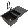Mexen Matias, granitový drez 900x505x200 mm, 1,5-komorový a drezová batéria Duo, čierna-zlatá metalíza, 6502-75-671701-07-B
