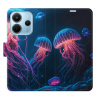 Flip pouzdro iSaprio na mobil Xiaomi Redmi Note 14 4G - Jellyfish s kapsičkami na karty (Knížkové flipové pouzdro iSaprio pro mobil Xiaomi Redmi Note 14 4G - Jellyfish - elegantní obal s kapsami, stoj