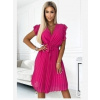 Numoco 417-1 Plisované šaty s výstrihom a riasením na ramenách - fuksiové