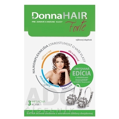 Donna HAIR Forte 3-mesačná kúra cps 90 ks + náušnice SWAROVSKI, 1x1 set, 8594059735591