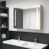 vidaXL LED kúpeľňová zrkadlová skrinka 89x14x62 cm biela a dubová - Biela - 217289-210430