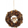 Veniec MagicHome Vianoce, prírodný, závesný, hnedý, so sovou, 30x8 cm