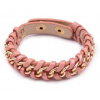 Prepletaný náramok s reťazou eko koža ružový st675 bižutéria (Prepletaný náramok s reťazou eko koža ružový st675 bižutéria)